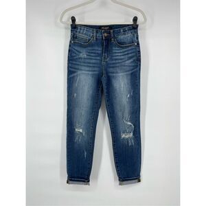 Judy Blue Jeans 27 Blue Stretch Denim Relaxed Fit Distressed Comfort Mid Rise